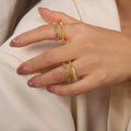 Gold-Plated Czech Diamond Double-Layered Ring - Draped in Grace