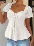 Ruched Flutter Sleeve Peplum Top - Draped in Grace