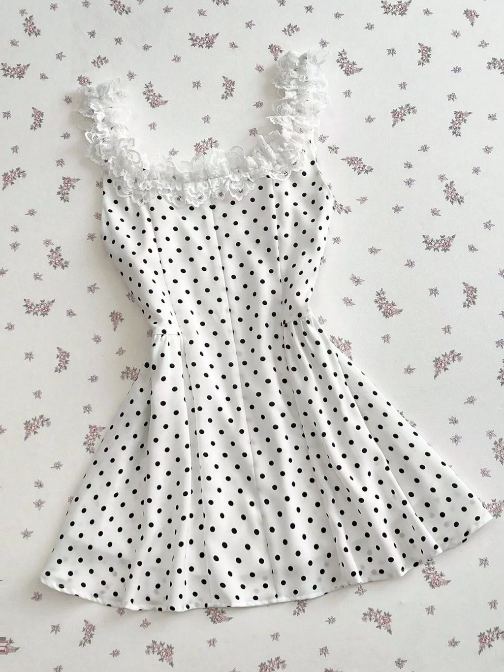 Polka Dot Lace Trim Mini Dress - Draped in Grace