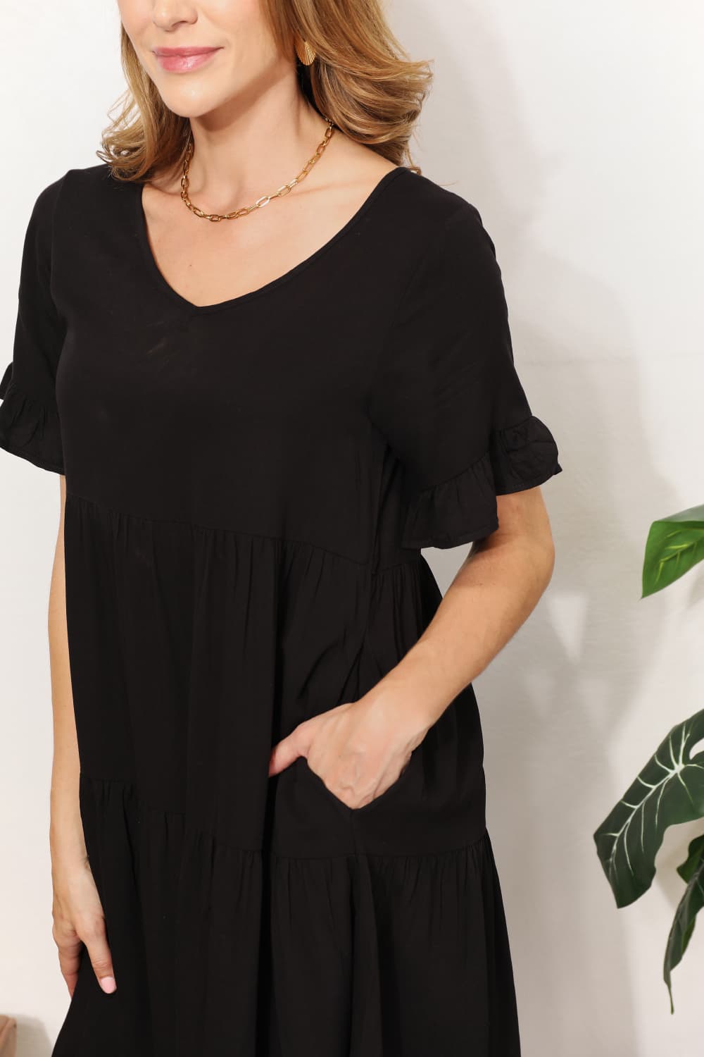 Mandy V-Neck Flounce Sleeve Tiered Dress - Draped in Grace