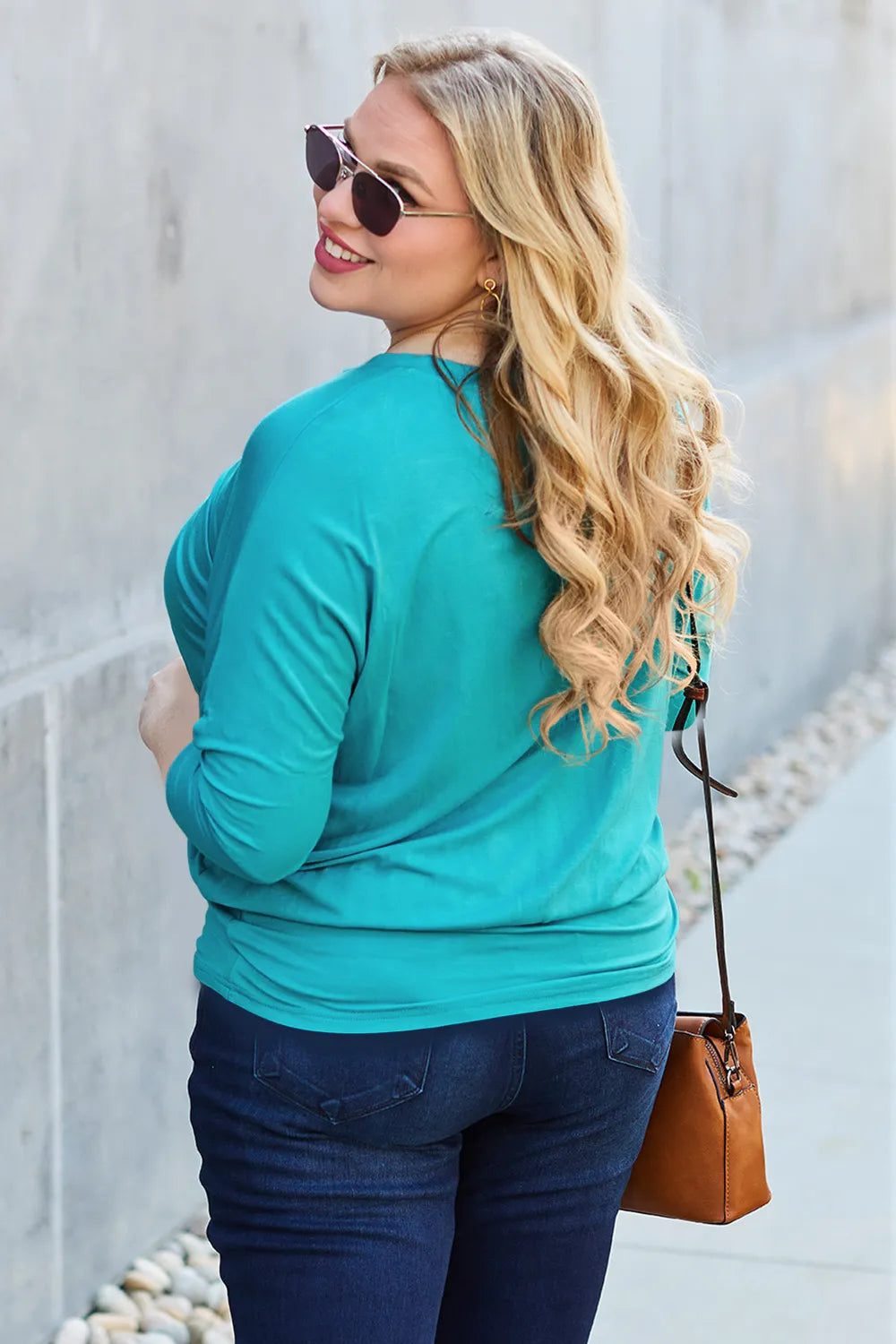Basic Bae Full Size Round Neck Batwing Sleeve Top - Draped in Grace