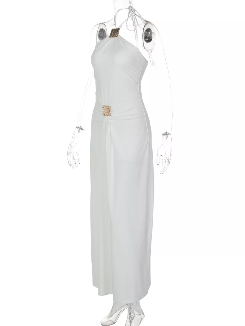 Backless Ruched Halter Neck Maxi Dress - Draped in Grace