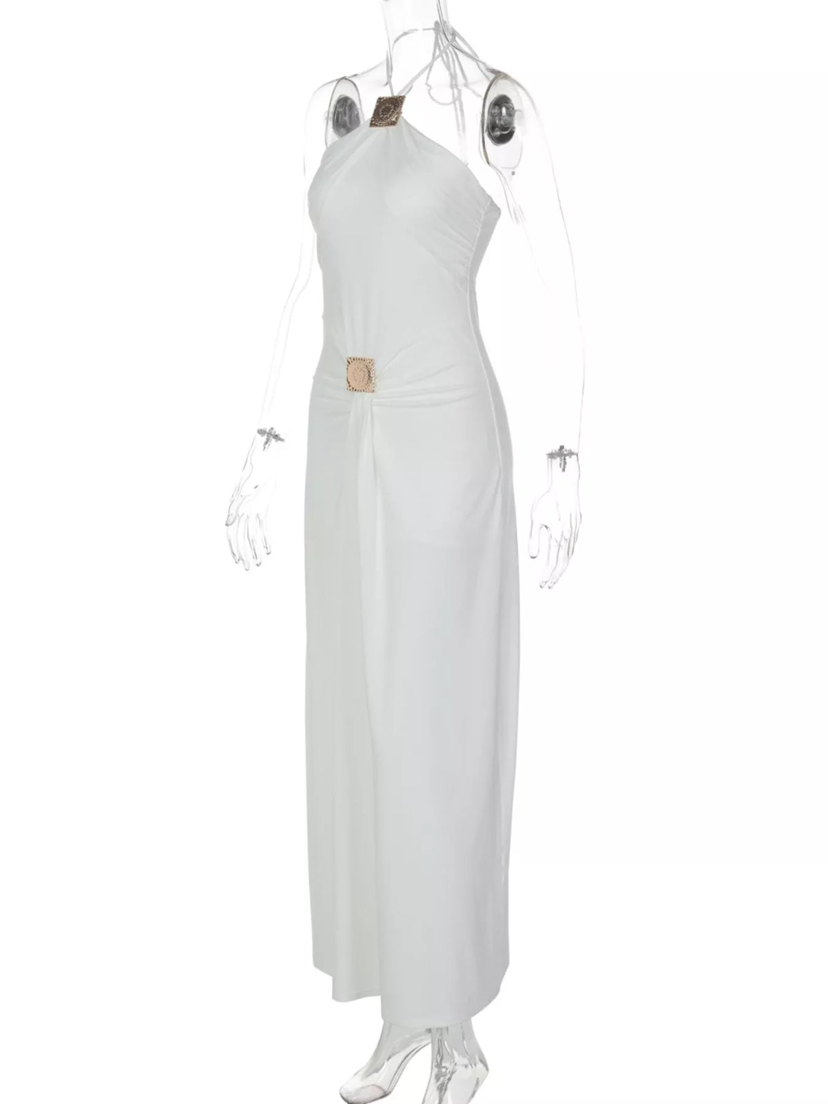 Backless Ruched Halter Neck Maxi Dress - Draped in Grace