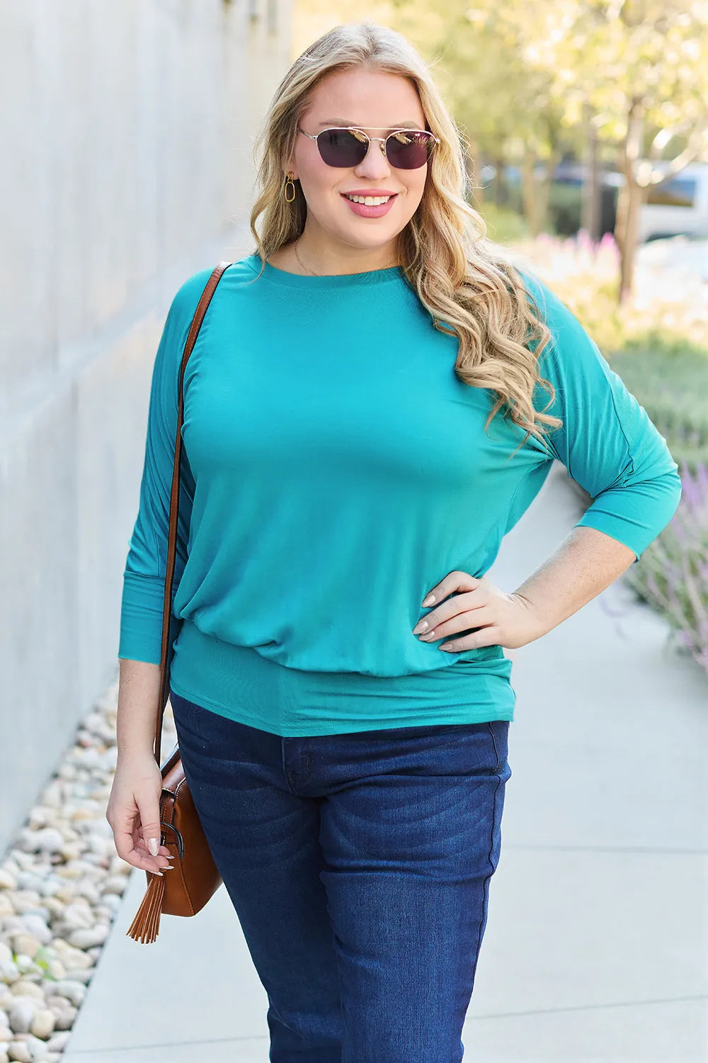 Basic Bae Full Size Round Neck Batwing Sleeve Top - Draped in Grace