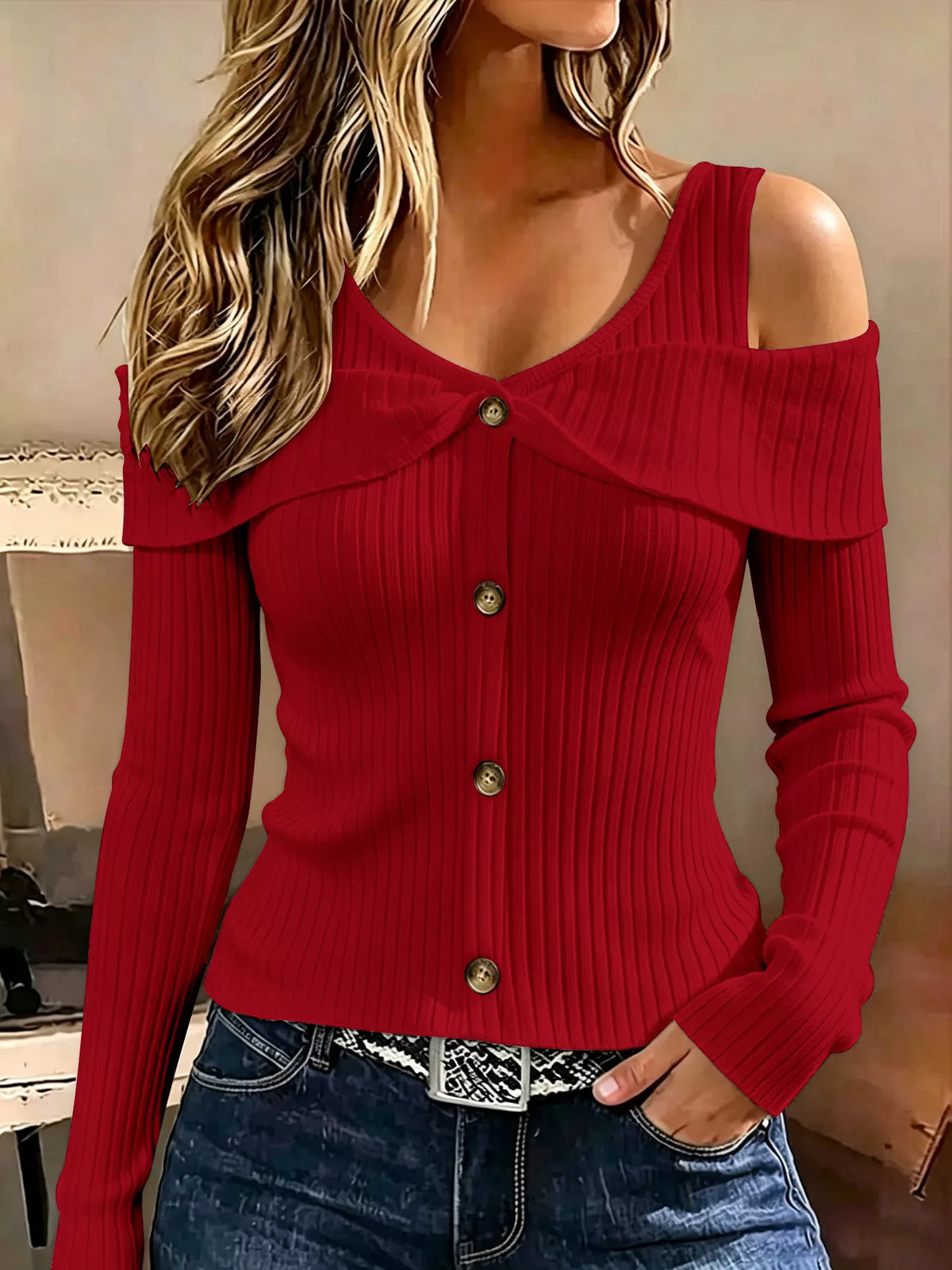 Cold Shoulder Ribbed Knit Top - Draped in Grace