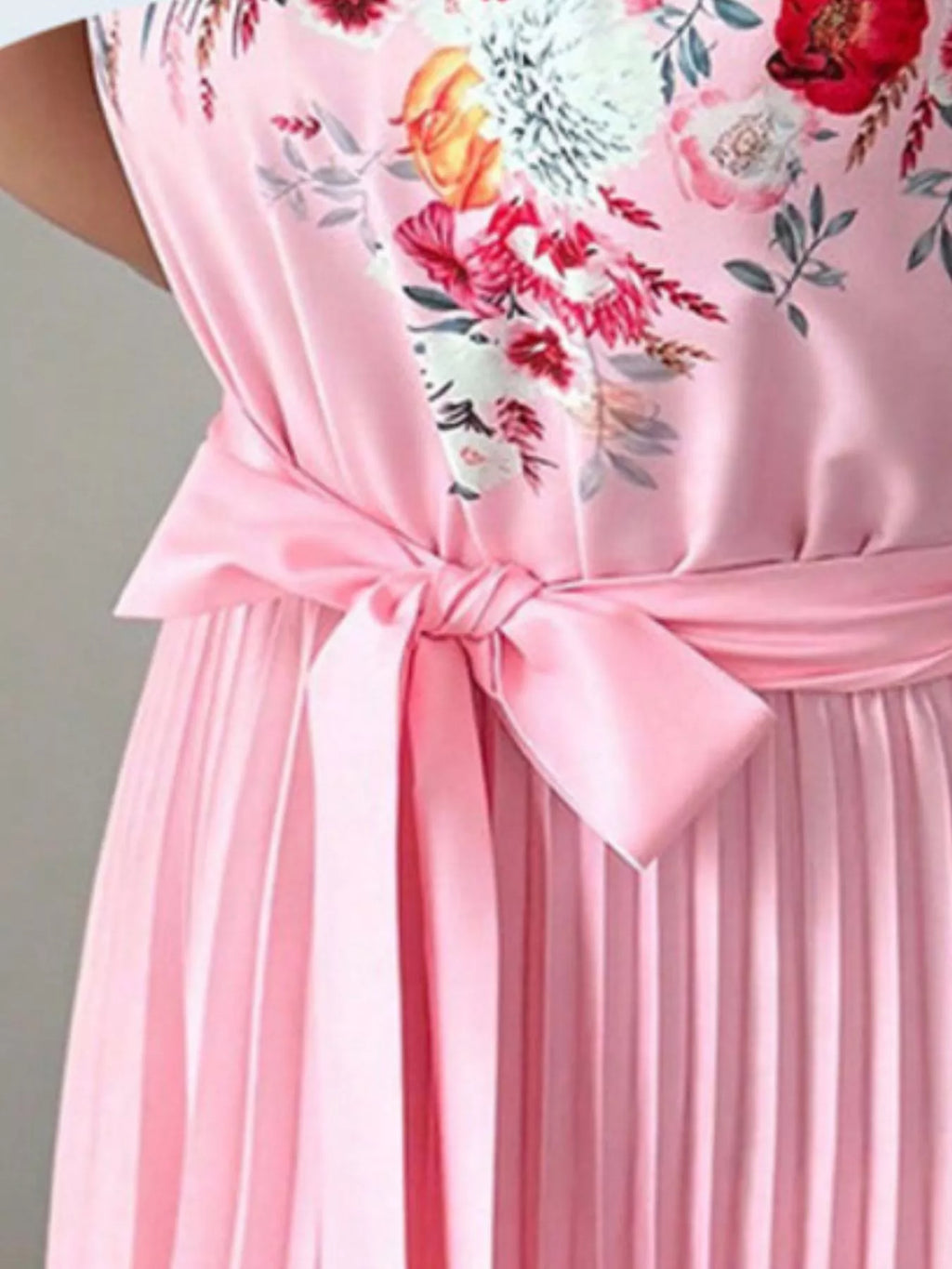 Halter Neck Floral Print Pleated Maxi Dress - Draped in Grace