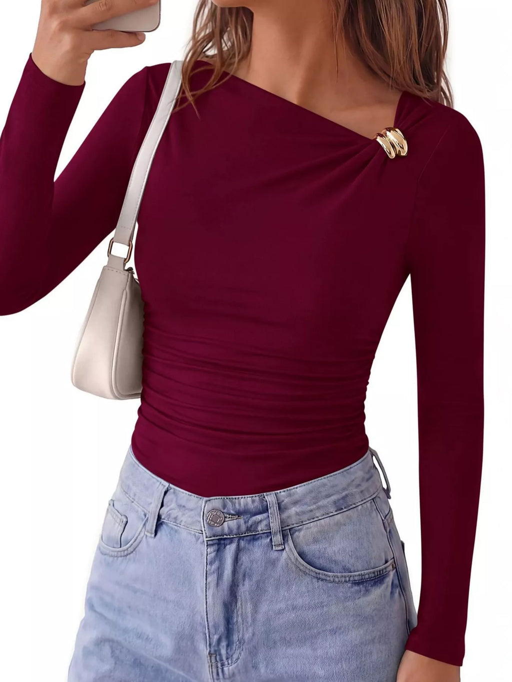 Metal Detail Long Sleeve T-Shirt - Draped in Grace