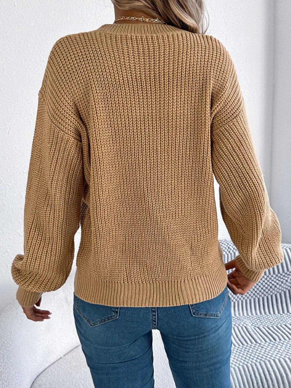 Openwork Round Neck Sweater - Draped in Grace