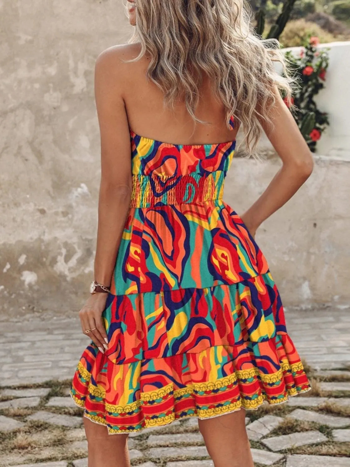 Paisley Print Halter Neck Mini Dress - Draped in Grace