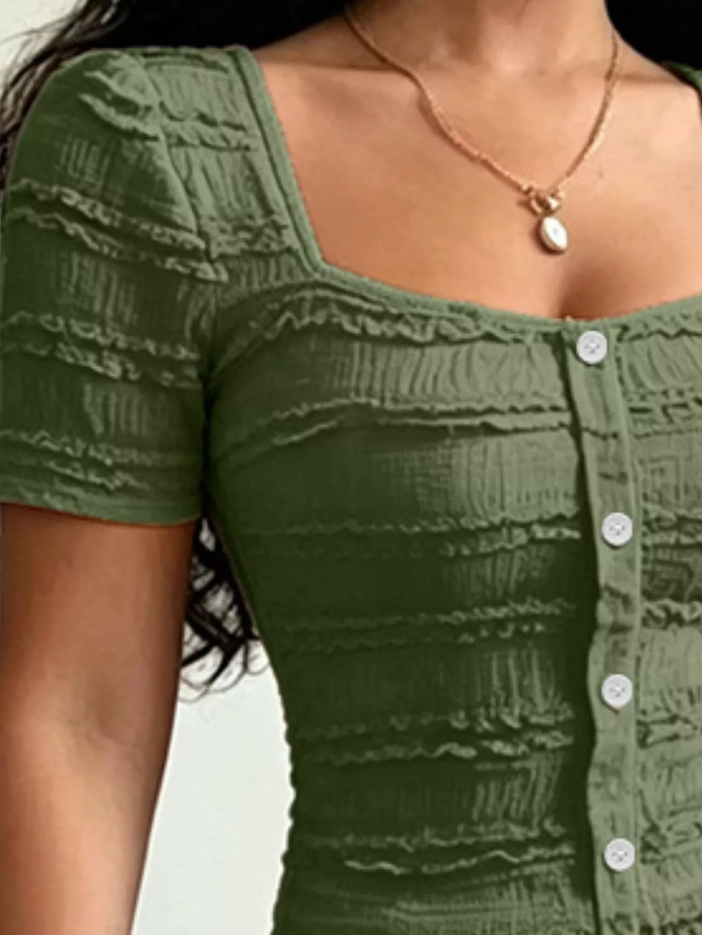 Frill Square Neck Short Sleeve Top - Draped in Grace