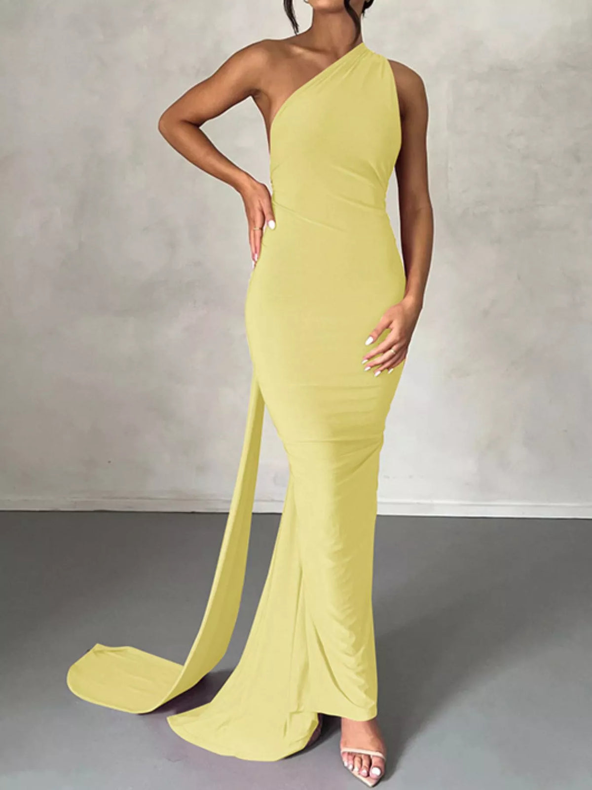 Backless One-Shoulder Ruched Bodycon Maxi Dress - Draped in Grace