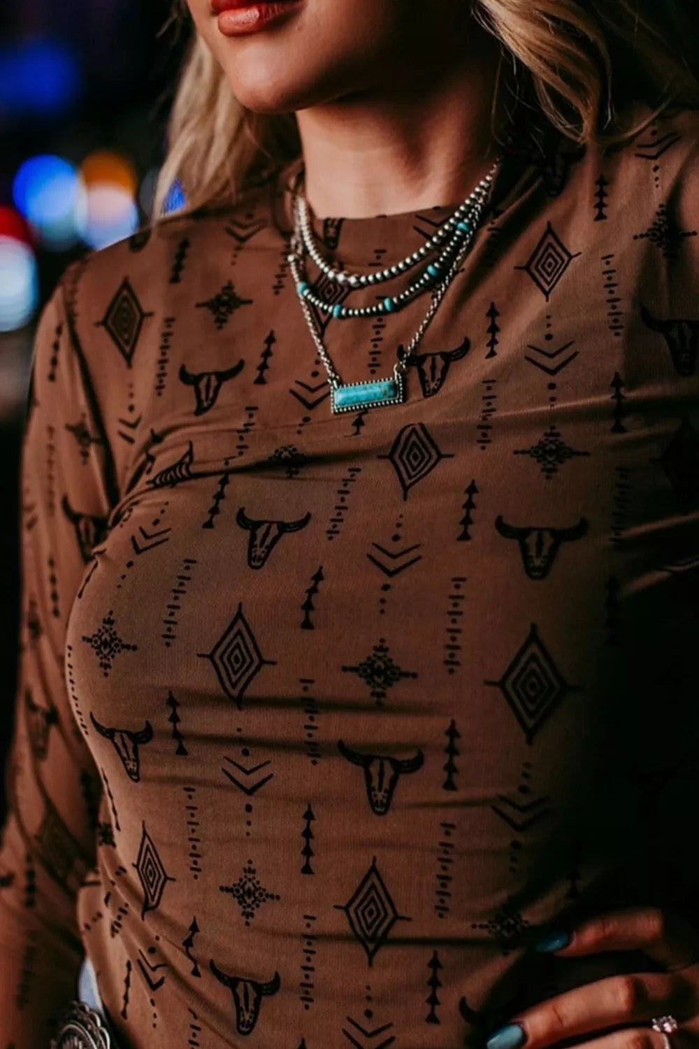 Western-Inspired Long Sleeve T-Shirt - Draped in Grace