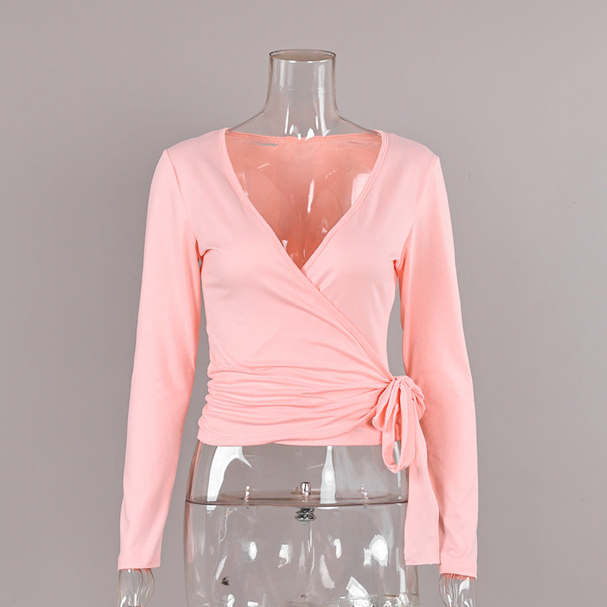 Fashionable Wrap Style Figure-hugging Top - Draped in Grace