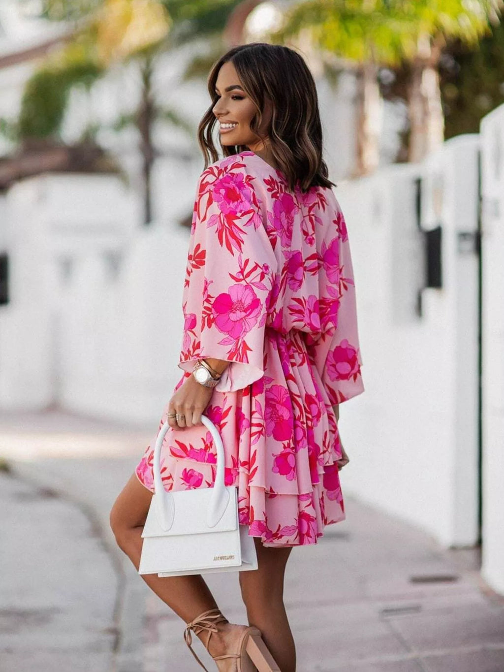 Layered Printed Surplice Mini Dress - Draped in Grace
