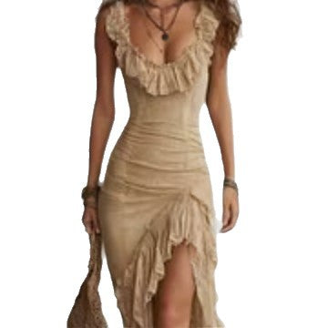 Retro Bohemian V-neck Sleeveless Flounce Slit Maxi Dress - Draped in Grace