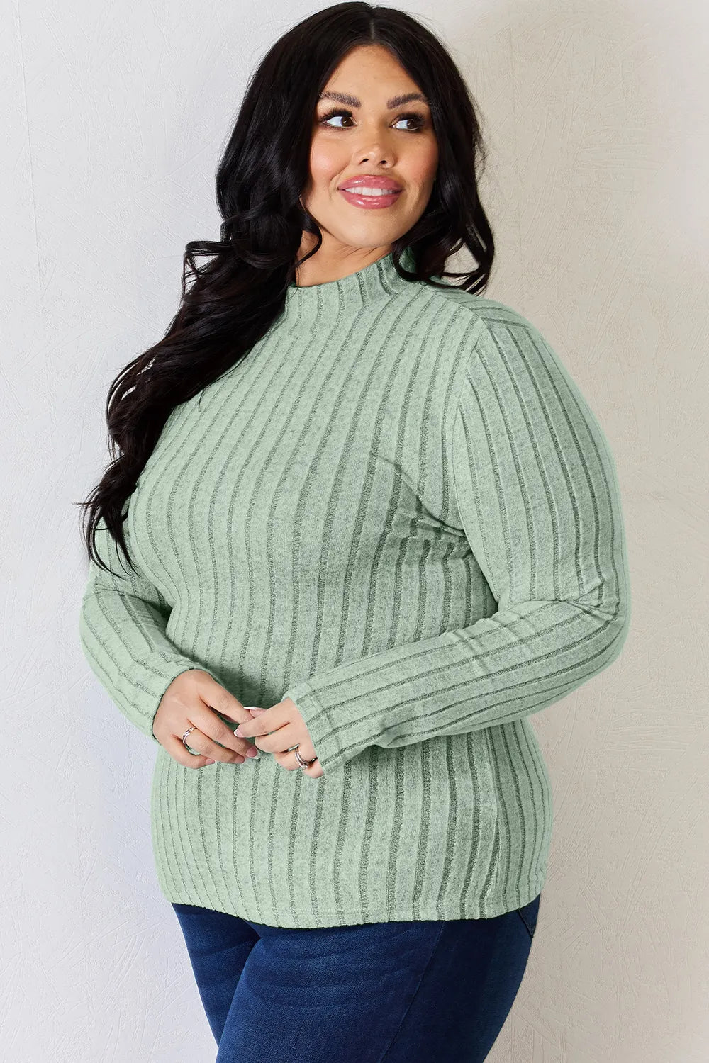 Basic Bae Full Size Ribbed Mock Neck Long Sleeve T-Shirt - Draped in Grace