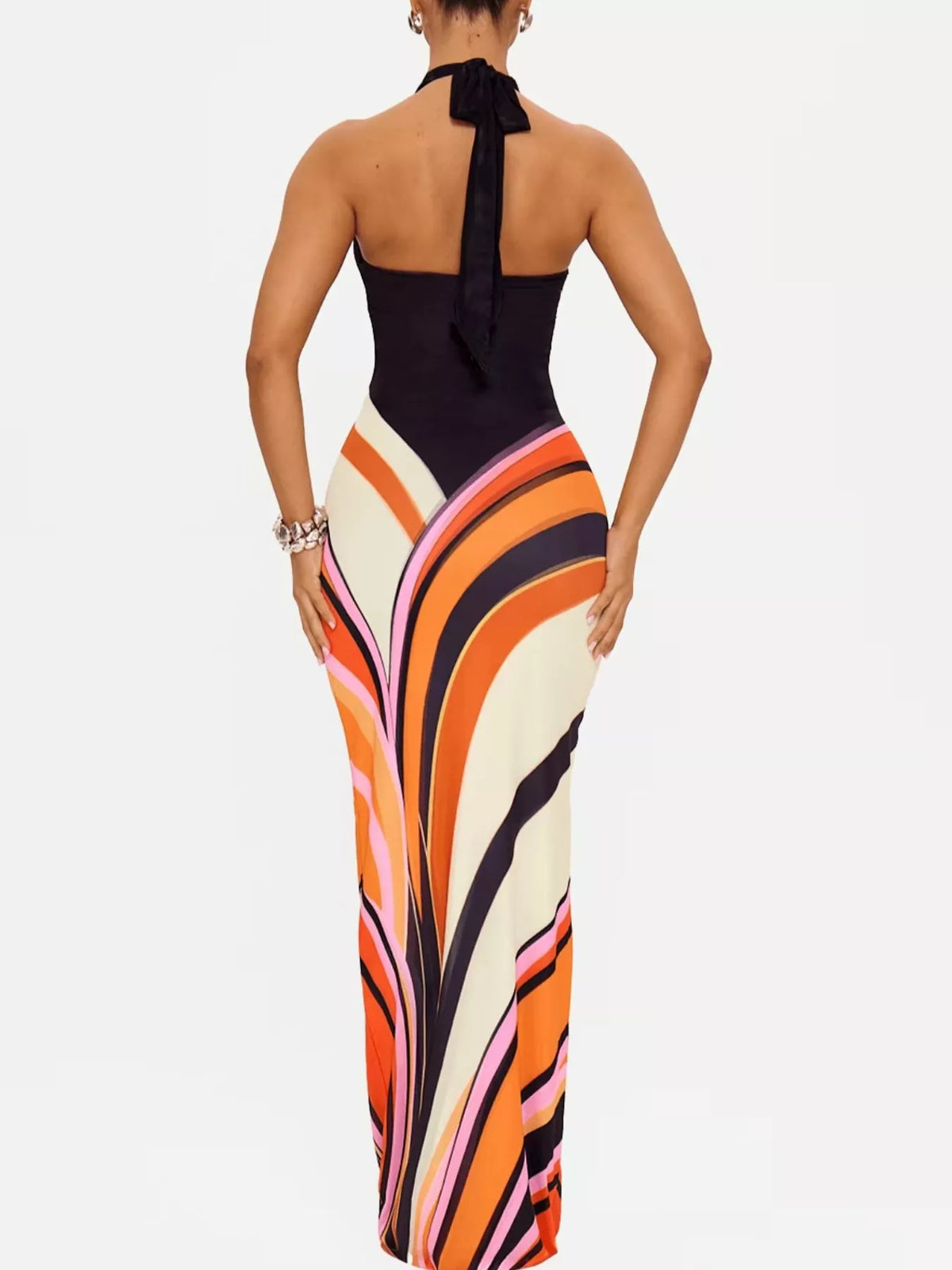 Halter Neck Maxi Dress with Abstract Print - Draped in Grace