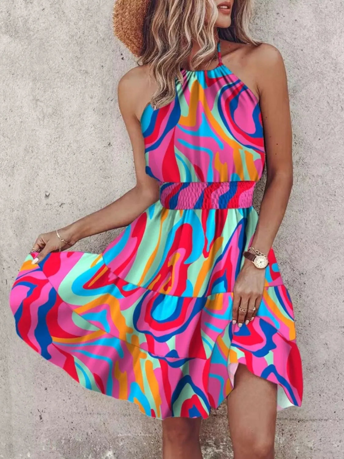 Paisley Print Halter Neck Mini Dress - Draped in Grace