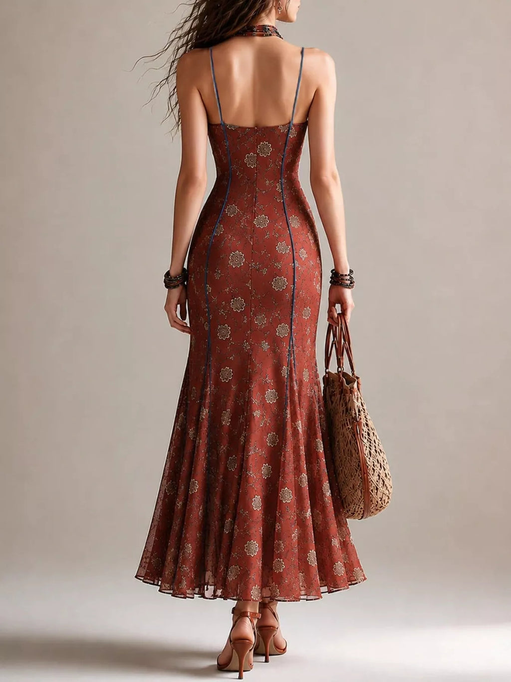 Floral Print Spaghetti Strap Maxi Dress with High Slit - Draped in Grace
