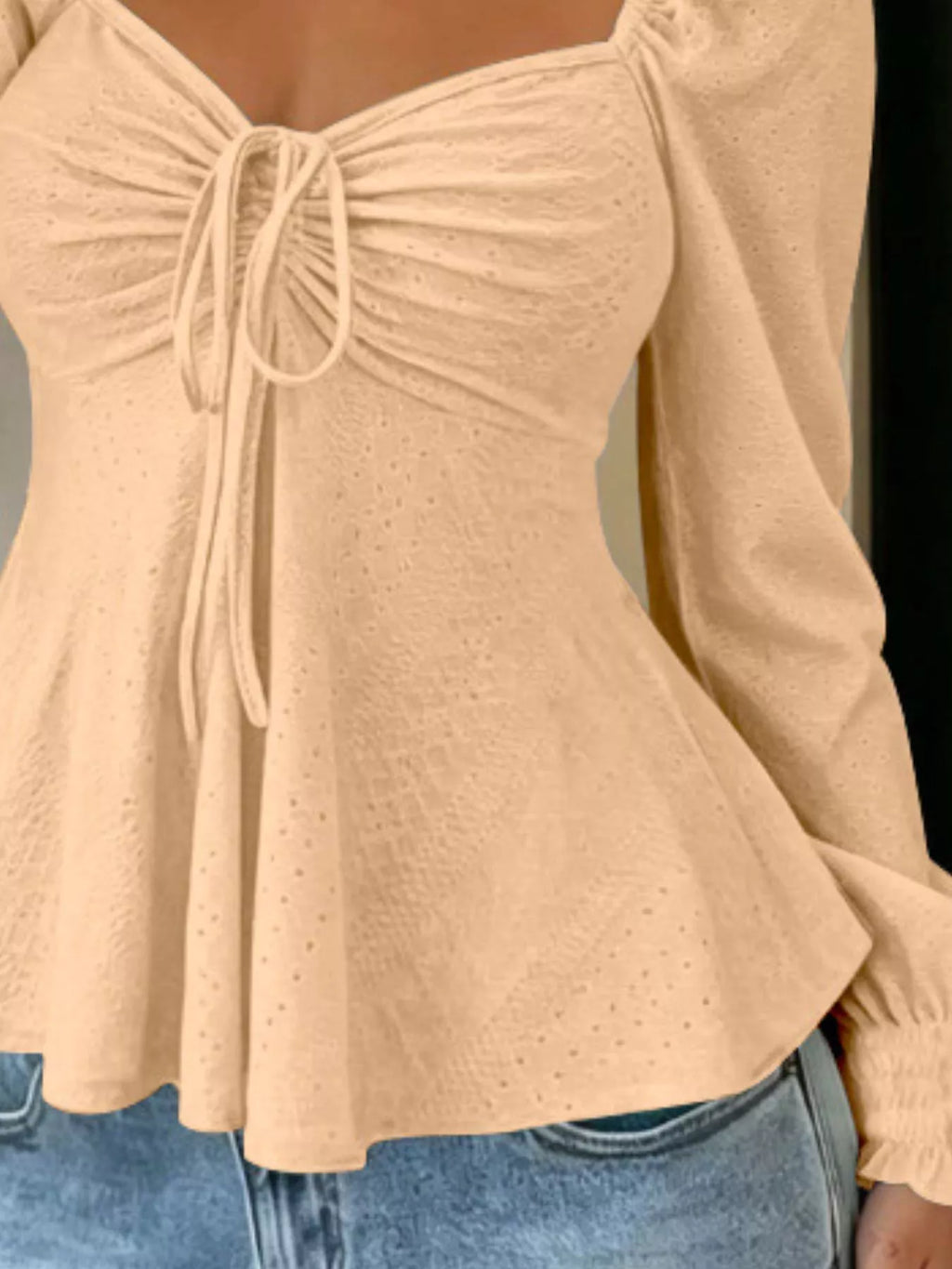 Ruched Sweetheart Neck Long Sleeve Top - Draped in Grace