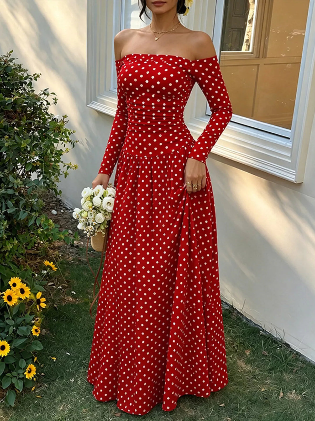 Off-the-Shoulder Maxi Dress - Draped in Grace