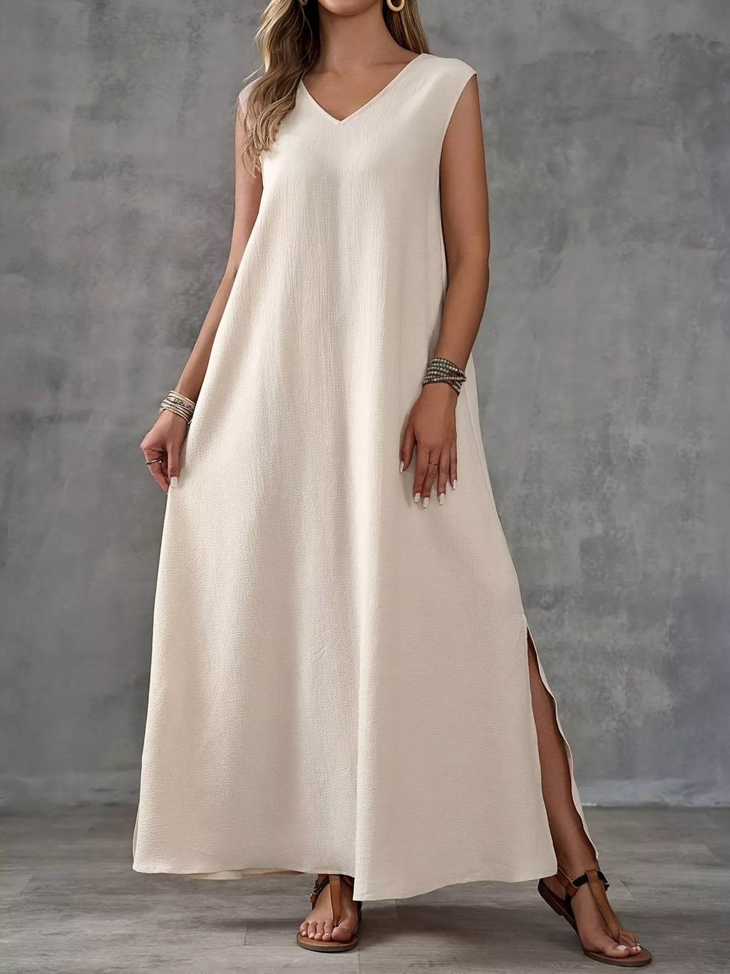 Sleeveless V-Neck Side-Slit Maxi Dress - Draped in Grace