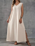 Sleeveless V-Neck Side-Slit Maxi Dress - Draped in Grace