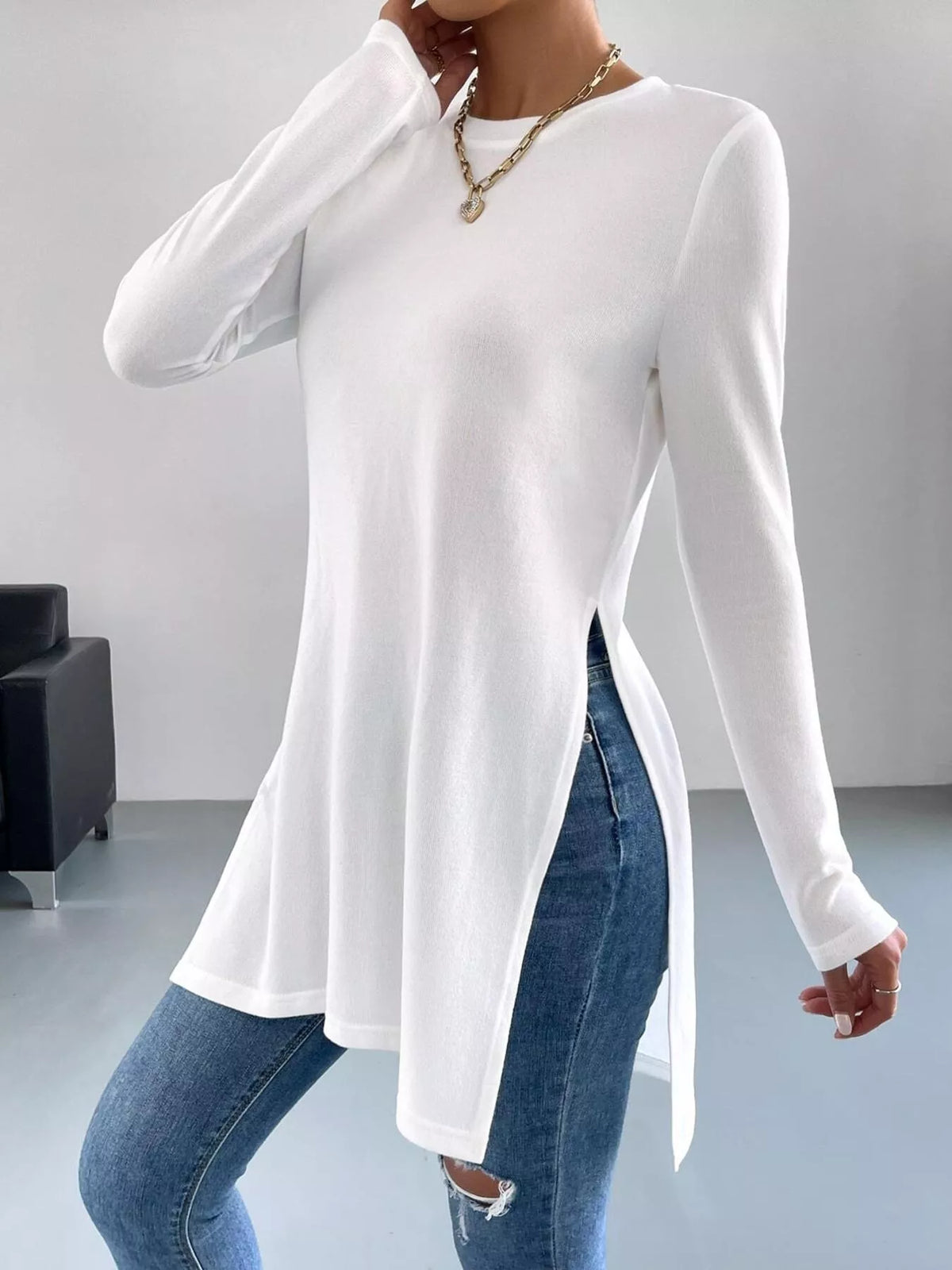 Long Sleeve Side Slit T-Shirt - Draped in Grace