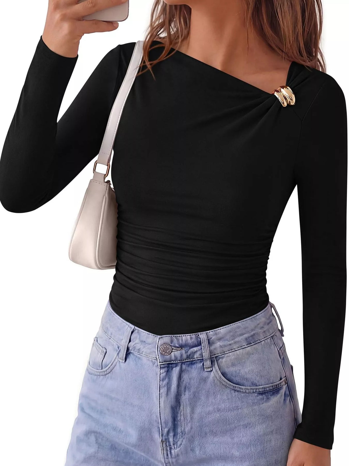 Metal Detail Long Sleeve T-Shirt - Draped in Grace