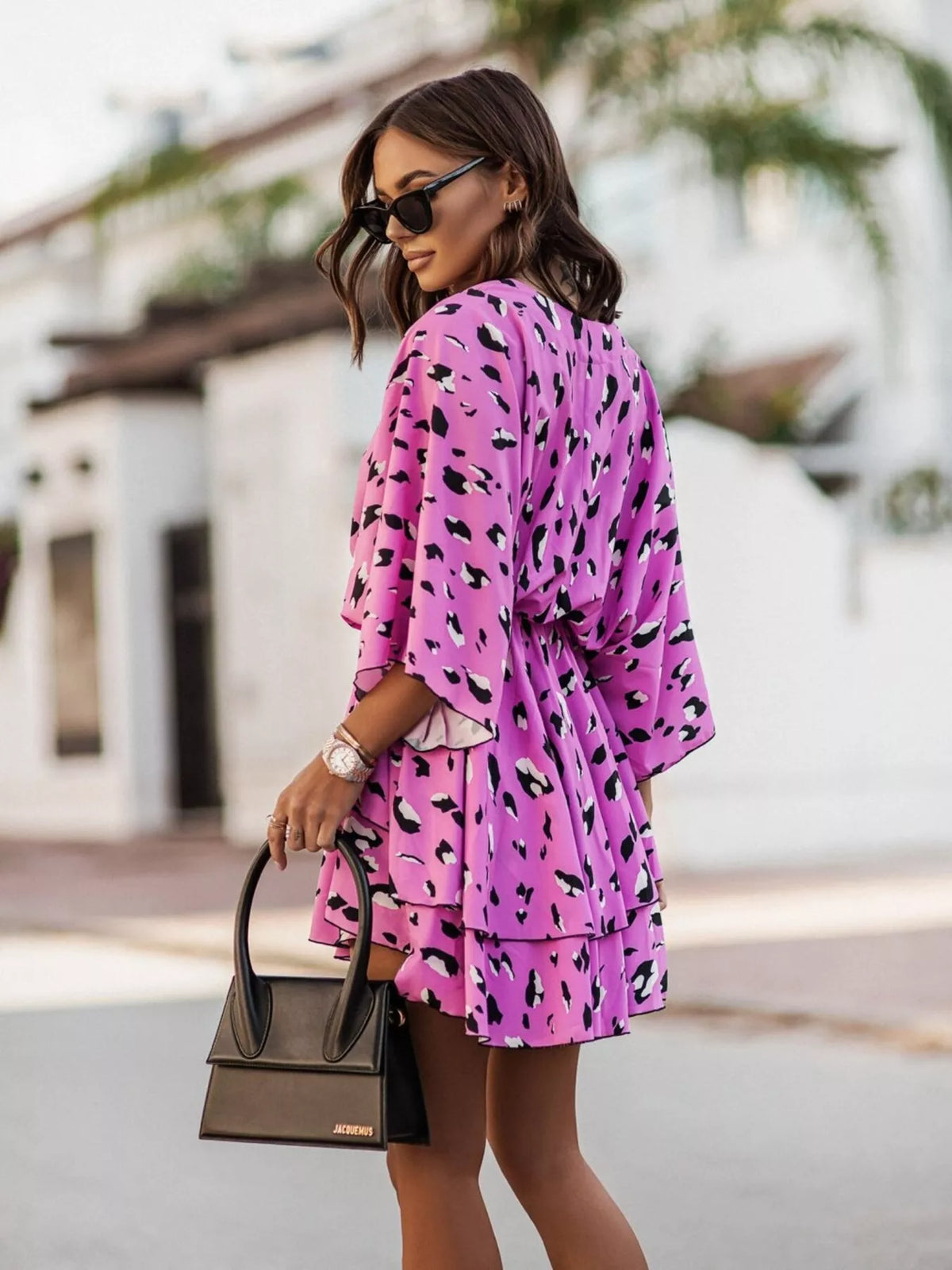 Layered Printed Surplice Mini Dress - Draped in Grace