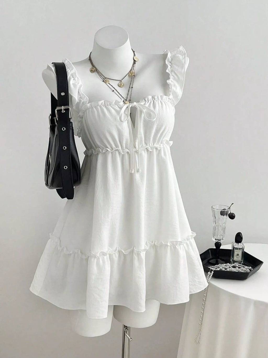 Frill Tie Front Mini Dress - Draped in Grace