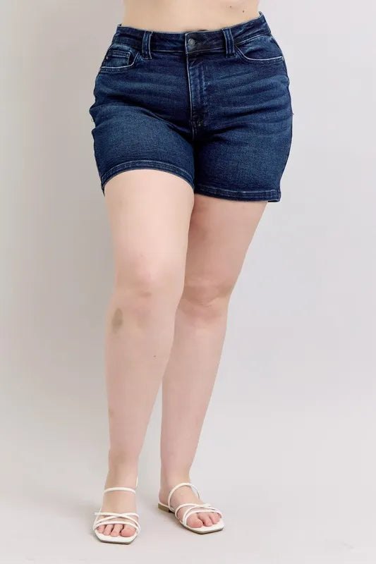 Judy Blue Full Size High Waist Back Flap Pocket Denim Shorts Plus Size - Draped in Grace