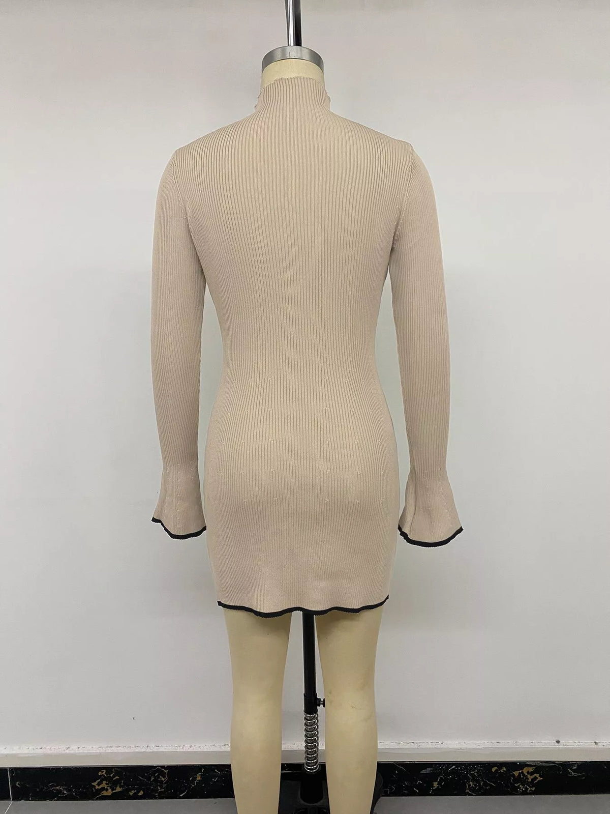 Ribbed Mock Neck Flare Sleeve Sweater Dress - Draped in Grace