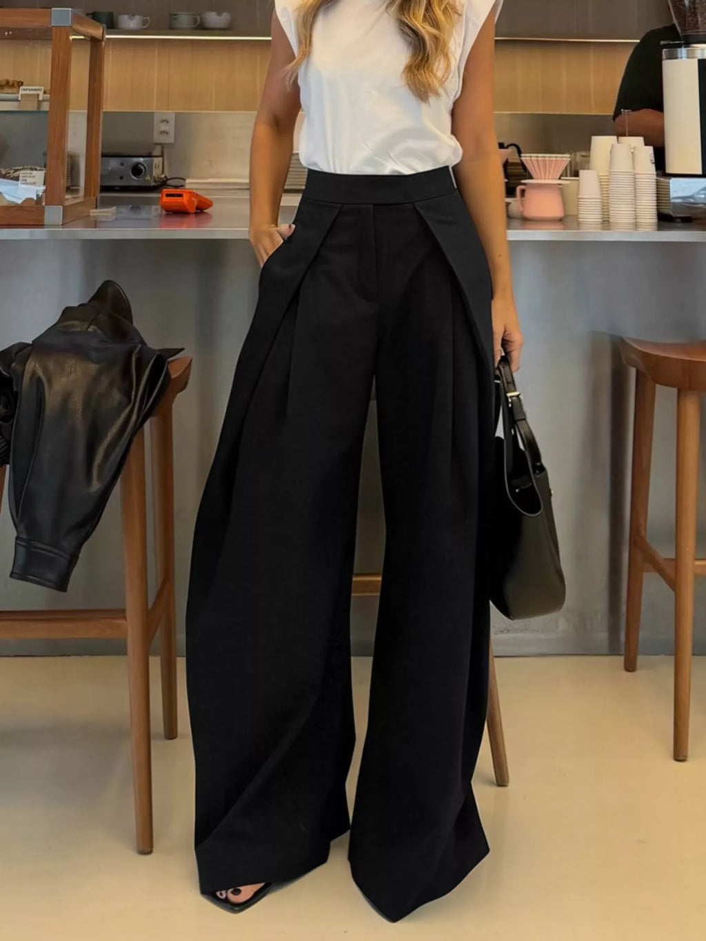 High-Waisted Wide-Leg Pants - Draped in Grace