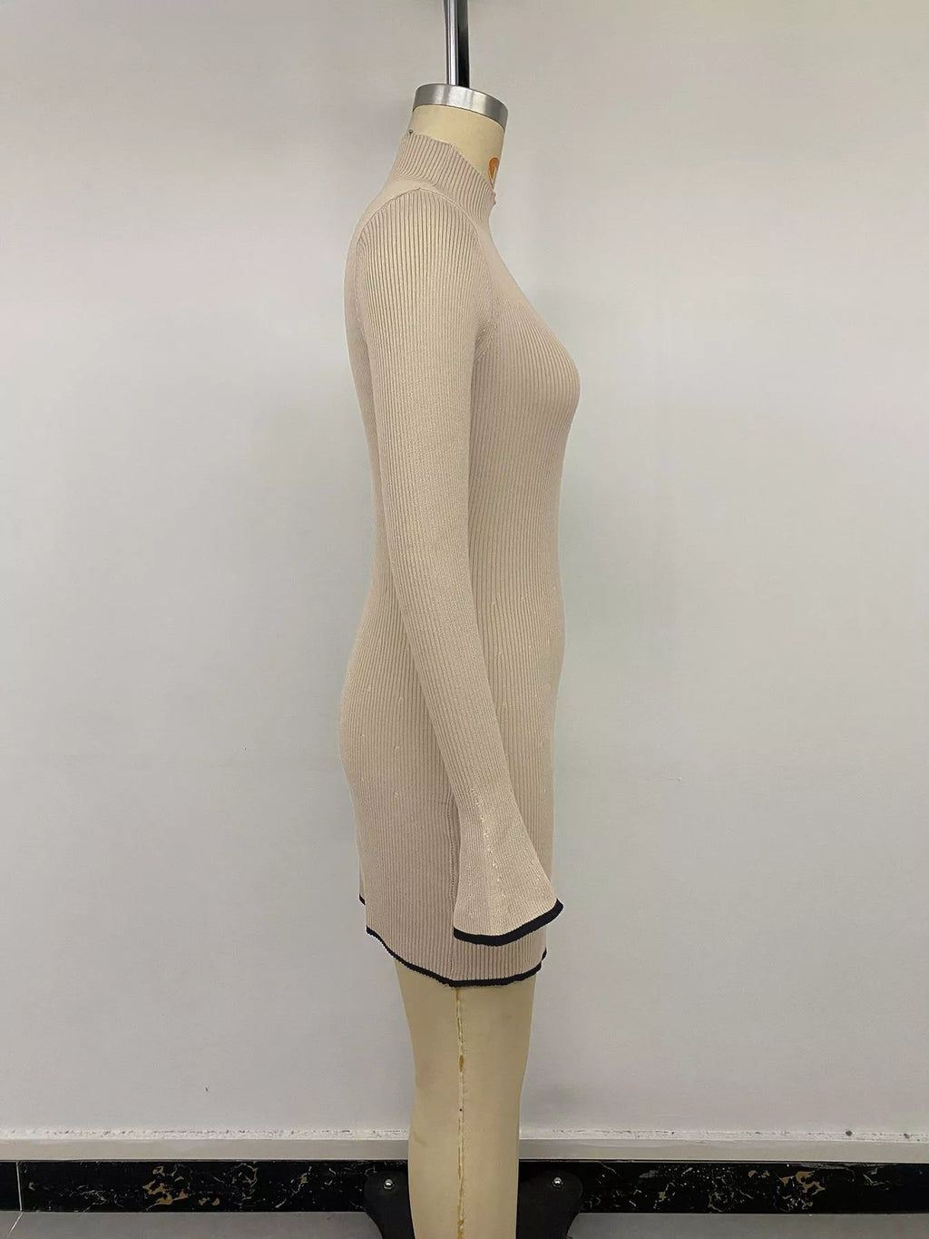 Ribbed Mock Neck Flare Sleeve Sweater Dress - Draped in Grace