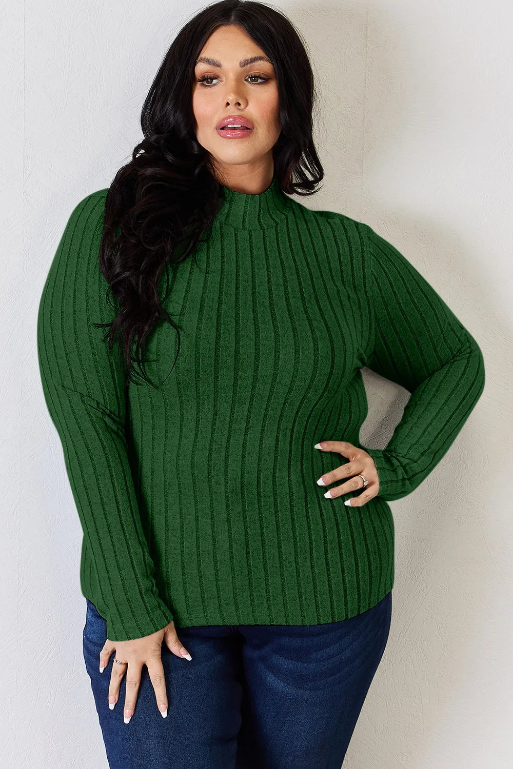 Basic Bae Full Size Ribbed Mock Neck Long Sleeve T-Shirt - Draped in Grace