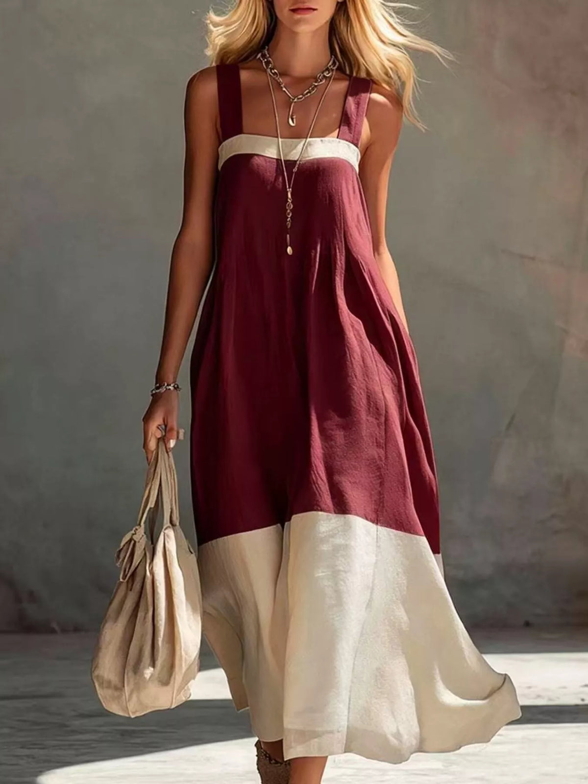 Color-Block Sleeveless Linen-Blend Midi Dress - Draped in Grace