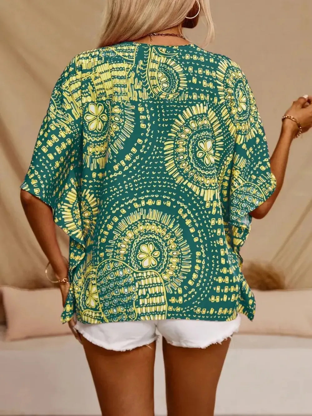 Printed V-Neck Half Sleeve Top - Draped in Grace
