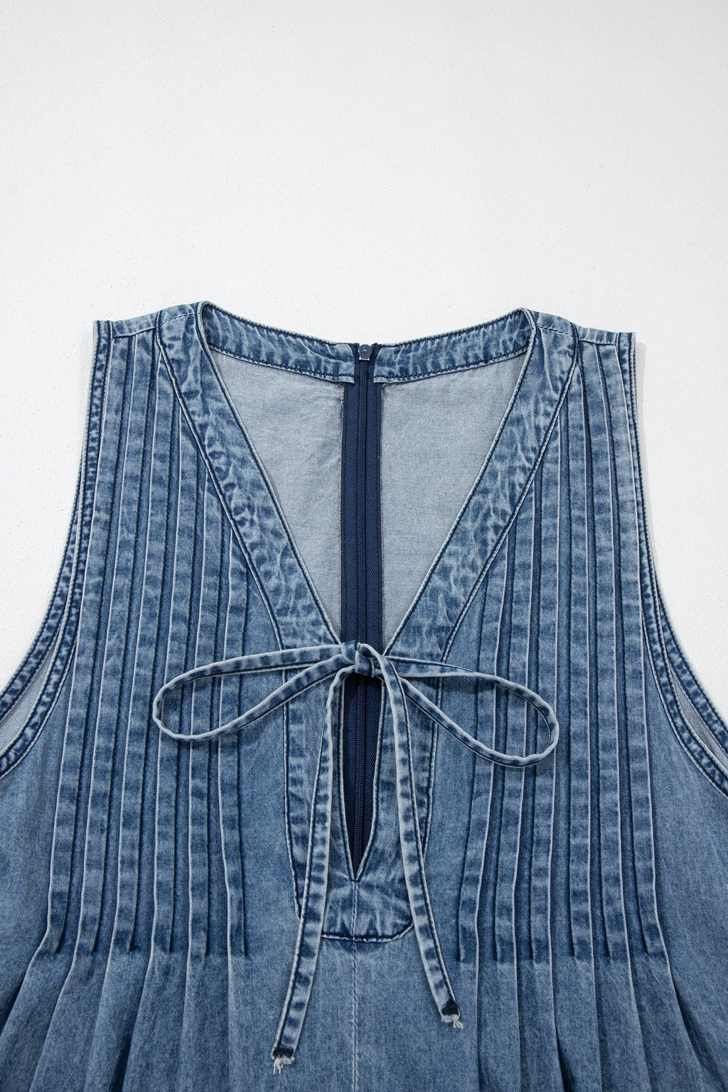 Dusk Blue Acid-Wash Denim Wide-Leg Jumpsuit