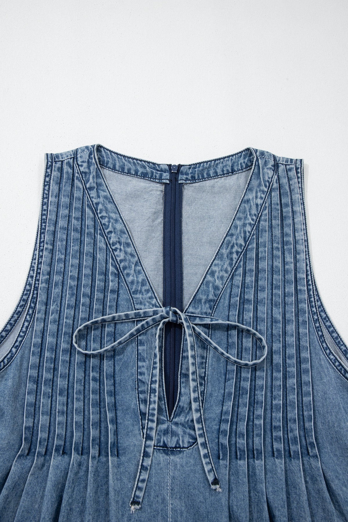 Dusk Blue Acid-Wash Denim Wide-Leg Jumpsuit