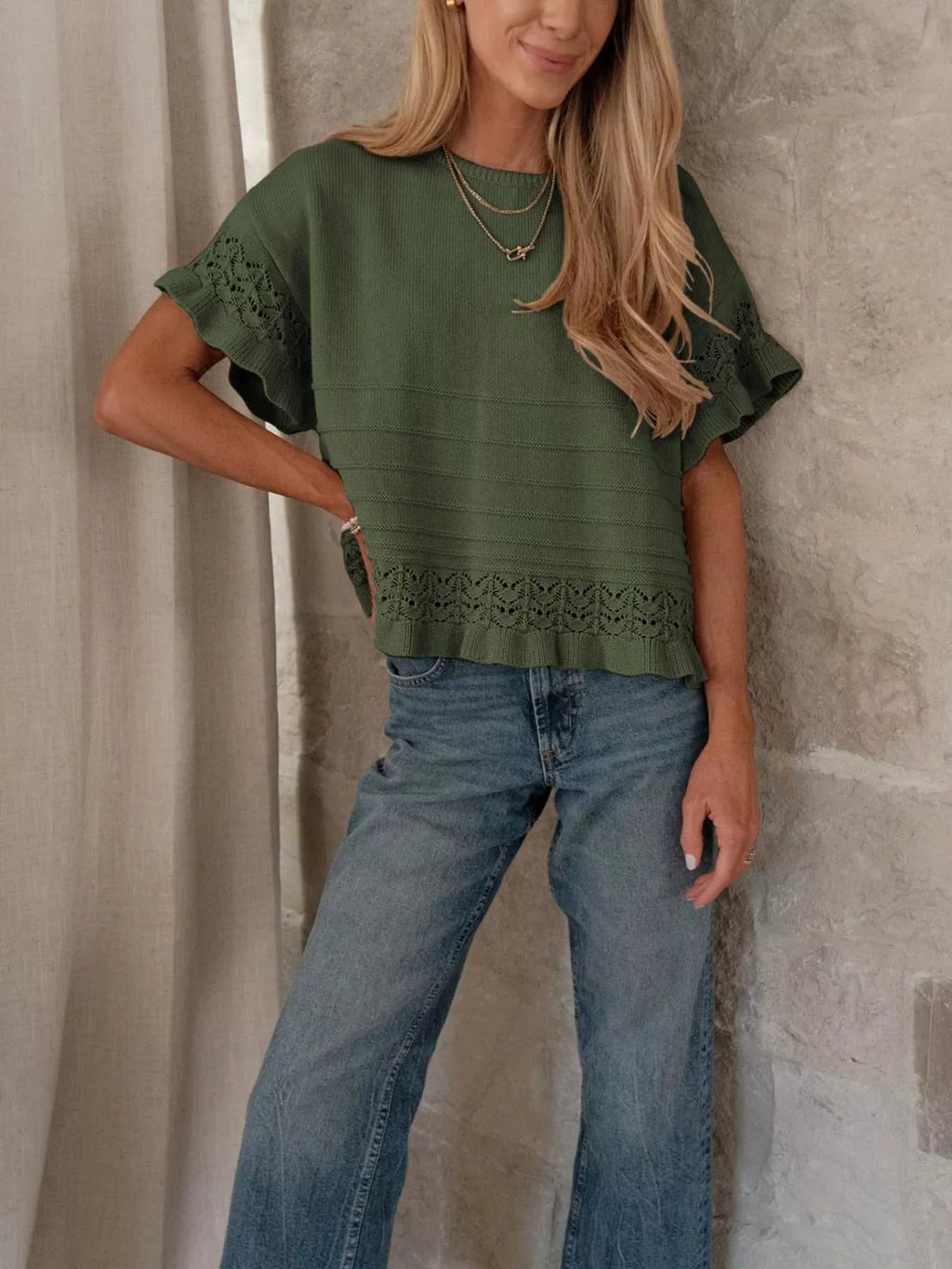 Lace Trimmed Knit Top - Draped in Grace