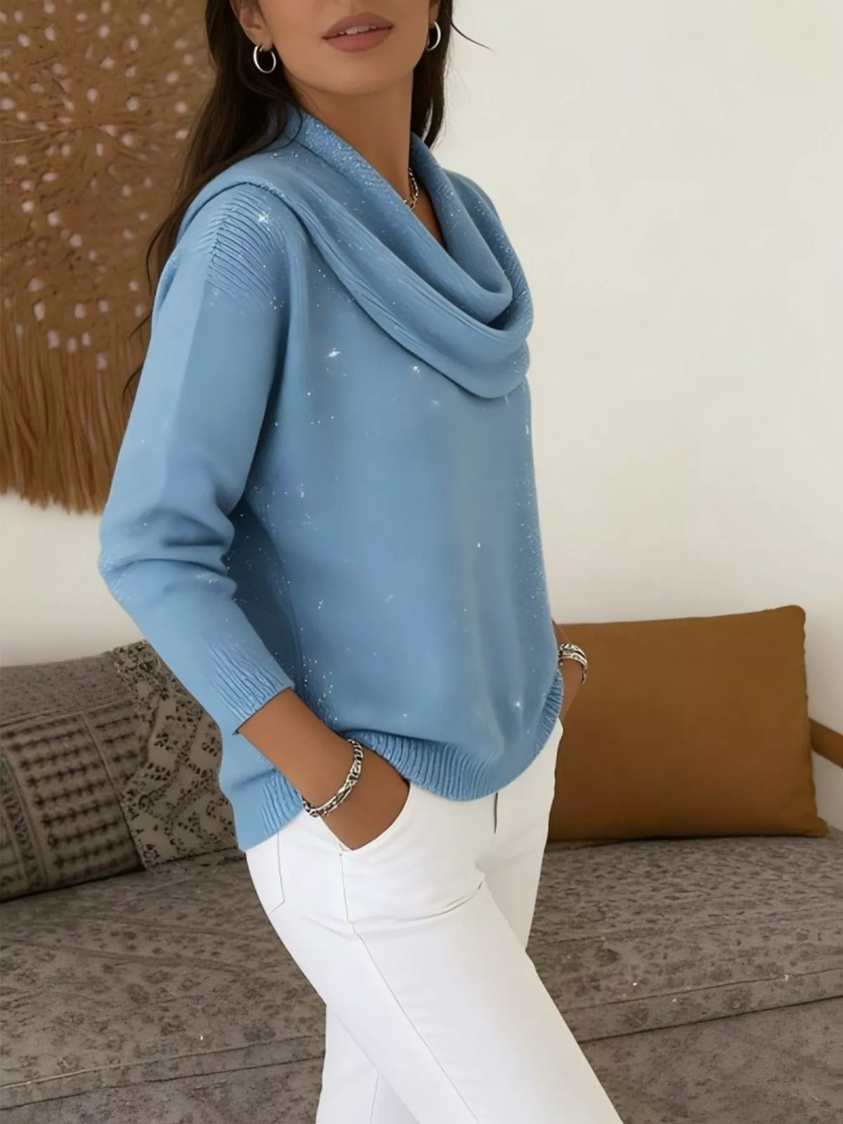 Full Size Solid Color Cowl Neck Sweater Plus Size - Draped in Grace