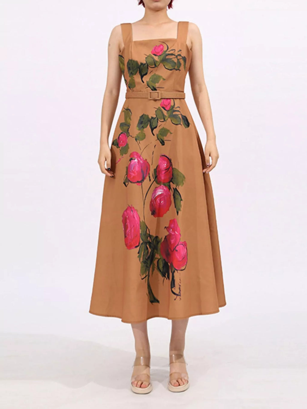 Floral Print Square Neck Midi Dress - Draped in Grace