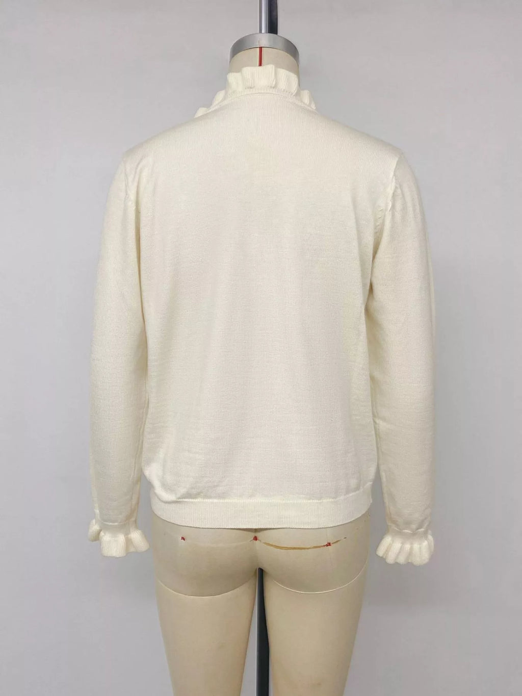 Ruffle Trim Pearl Button V-Neck Knit Top - Draped in Grace