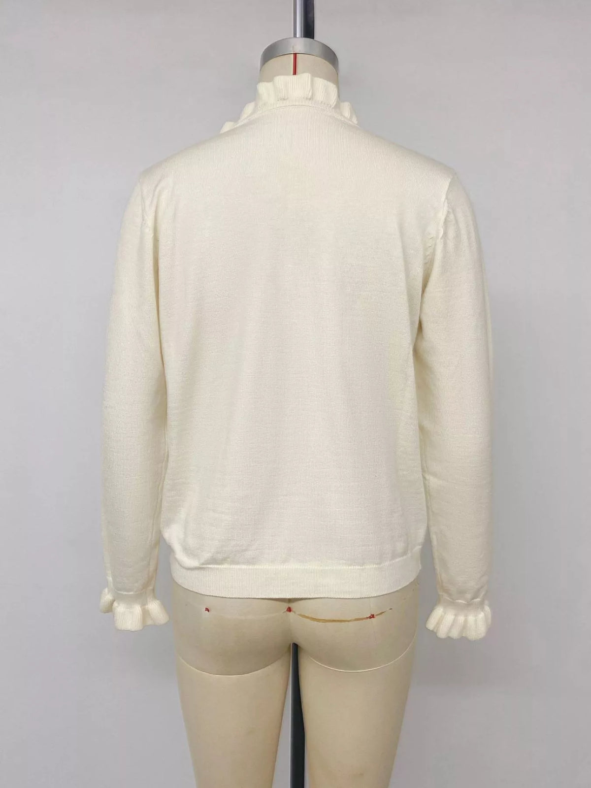 Ruffle Trim Pearl Button V-Neck Knit Top - Draped in Grace