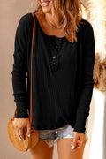 Double Take Full Size Half Button Drop Shoulder T-Shirt - Draped in Grace