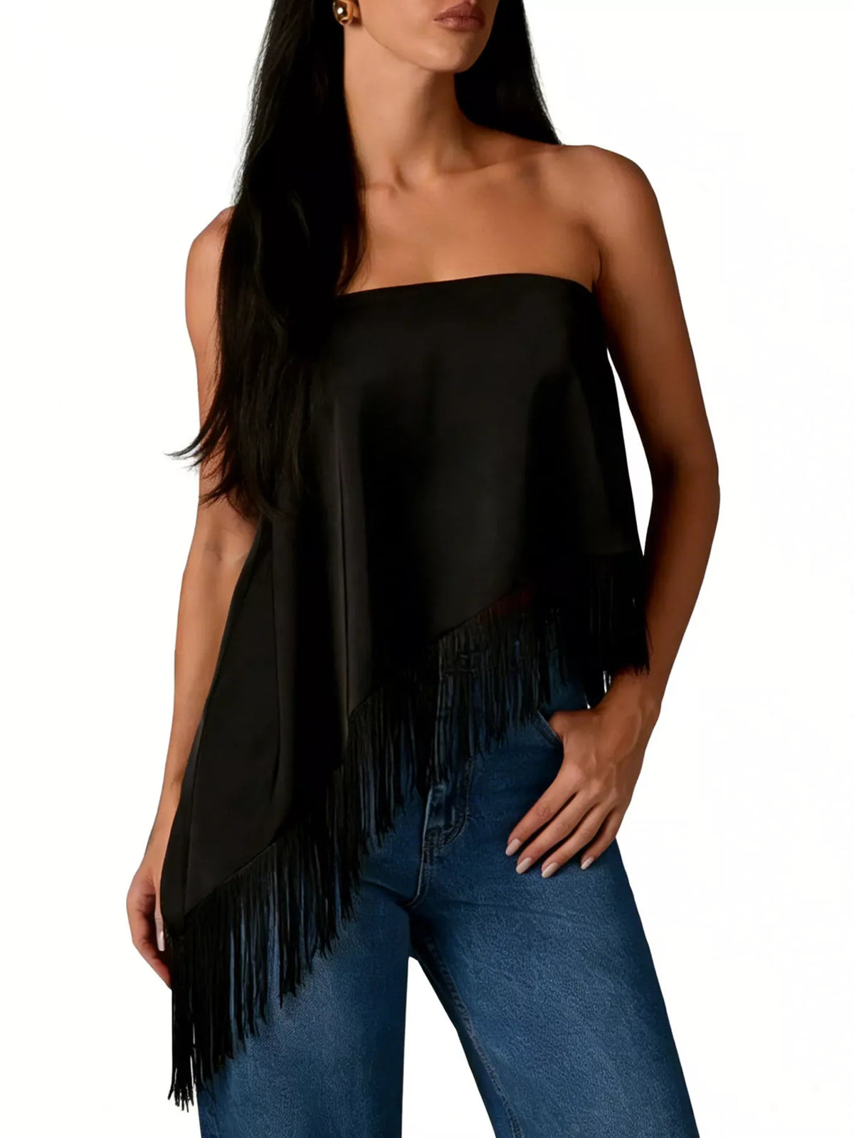 Asymmetric Fringe Tube Top - Draped in Grace