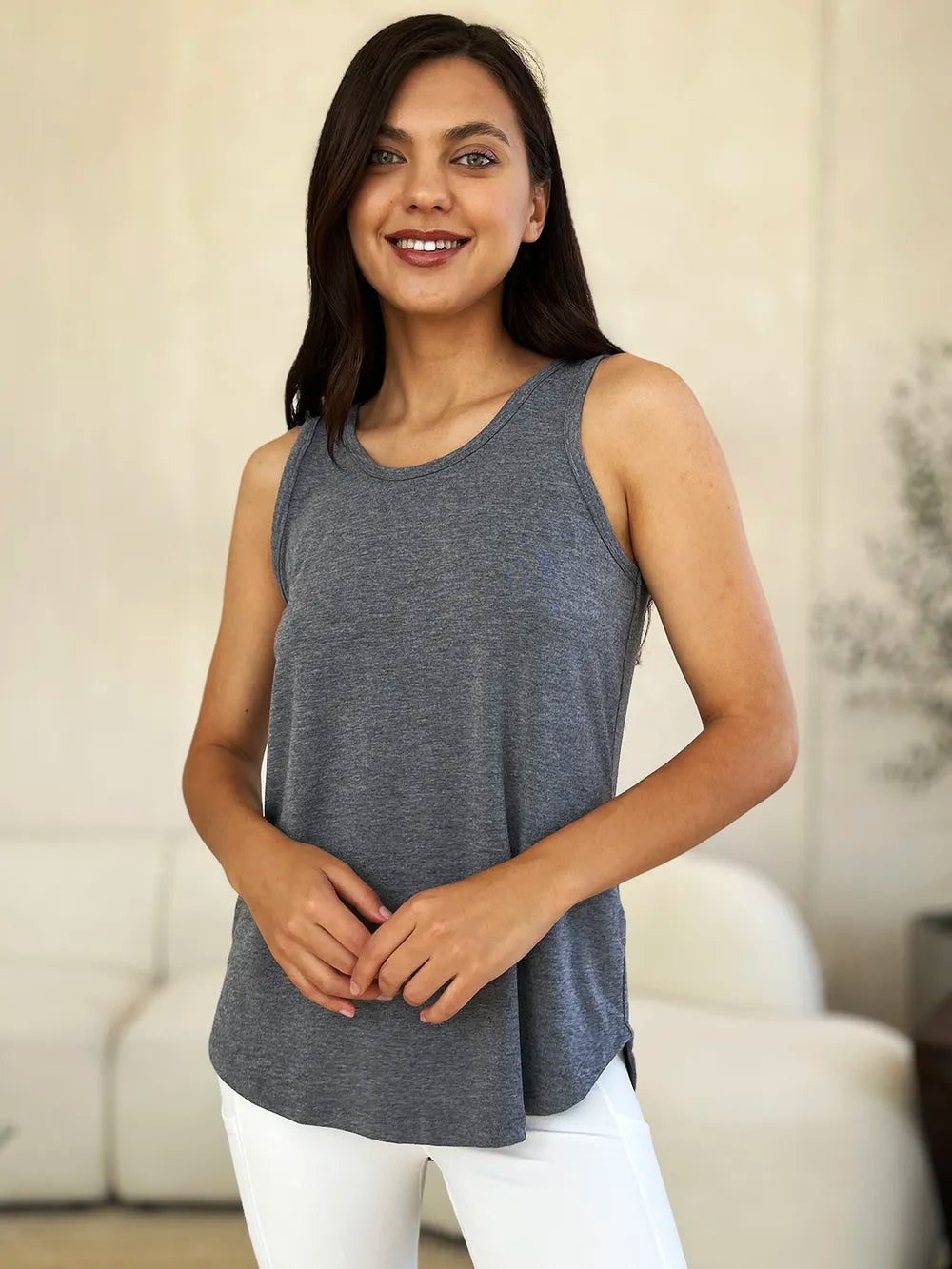 Basic Bae Full Size Round Neck Curved Hem Tank - Draped in Grace