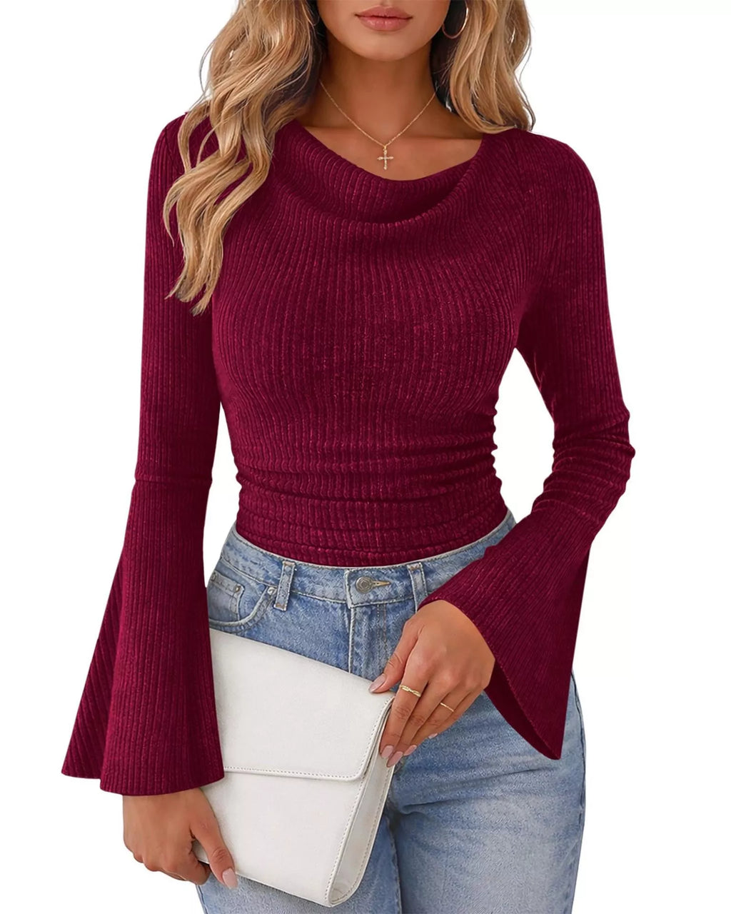 Ribbed Bell Sleeve T-Shirt - Draped in Grace