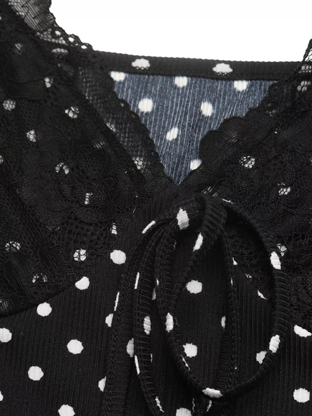 Polka Dot Lace Trimmed V-Neck Mini Dress - Draped in Grace